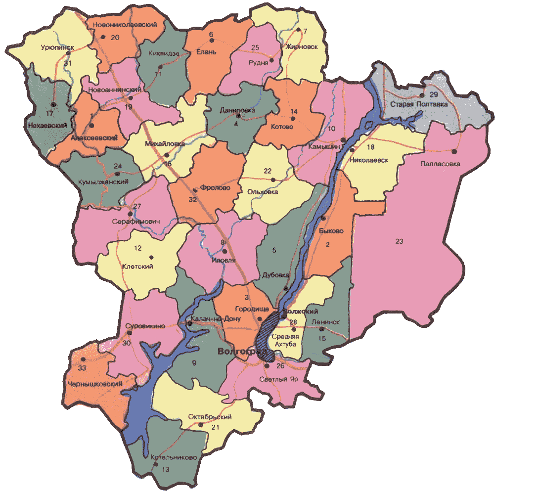 Есть ли волгоградская область. Волгоградская обл карта с районами.