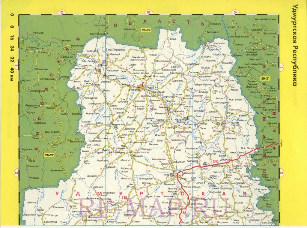 Карта дорог удмуртии с районами и деревнями